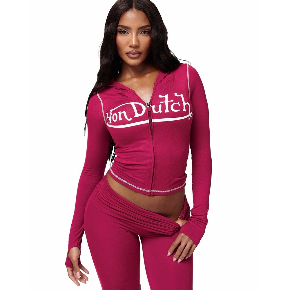 VON DUTCH Y2K ROXY TOP AND PANTS SET MERLOT  NWT SIZE L